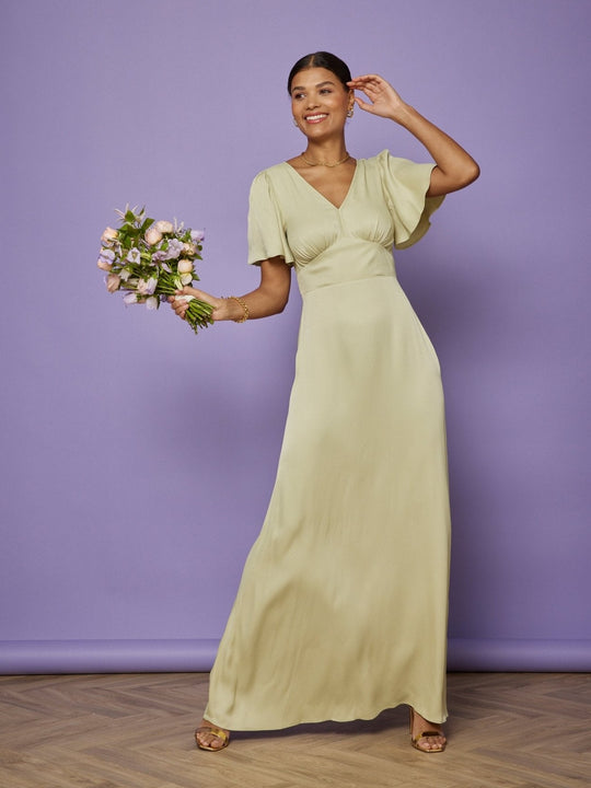 Cleo Satin Bridesmaid Dress - Sage Green - 24 / Sage Green