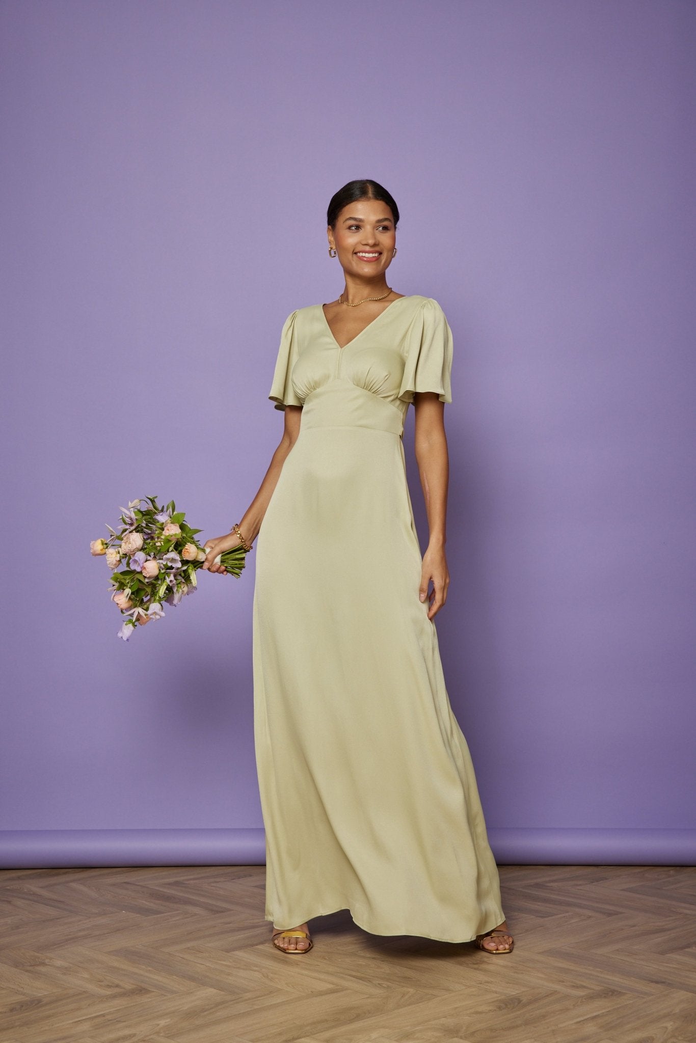 Cleo Satin Dress - Sage Green NEW - Maids to Measure