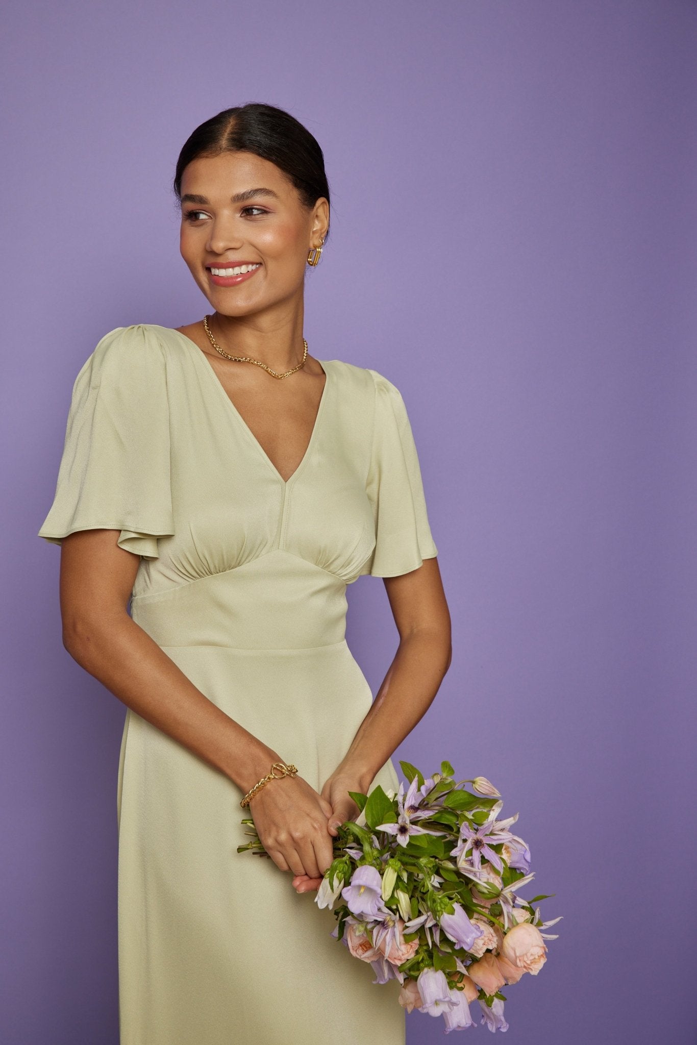 Cleo Satin Dress - Sage Green NEW - Maids to Measure