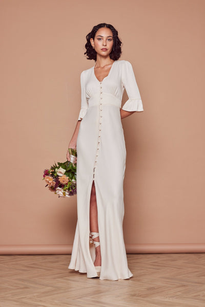 Daphne Satin V Neck Dress - Champagne Ivory - Maids to Measure