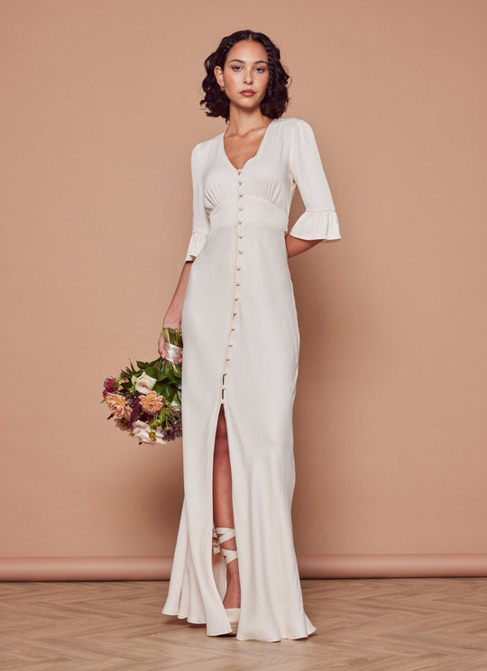 Daphne Satin V Neck Bridesmaid Dress - Champagne Ivory - 12 / Champagne Ivory