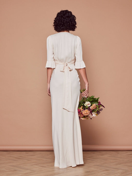 Daphne Satin V Neck Dress - Champagne Ivory - Maids to Measure