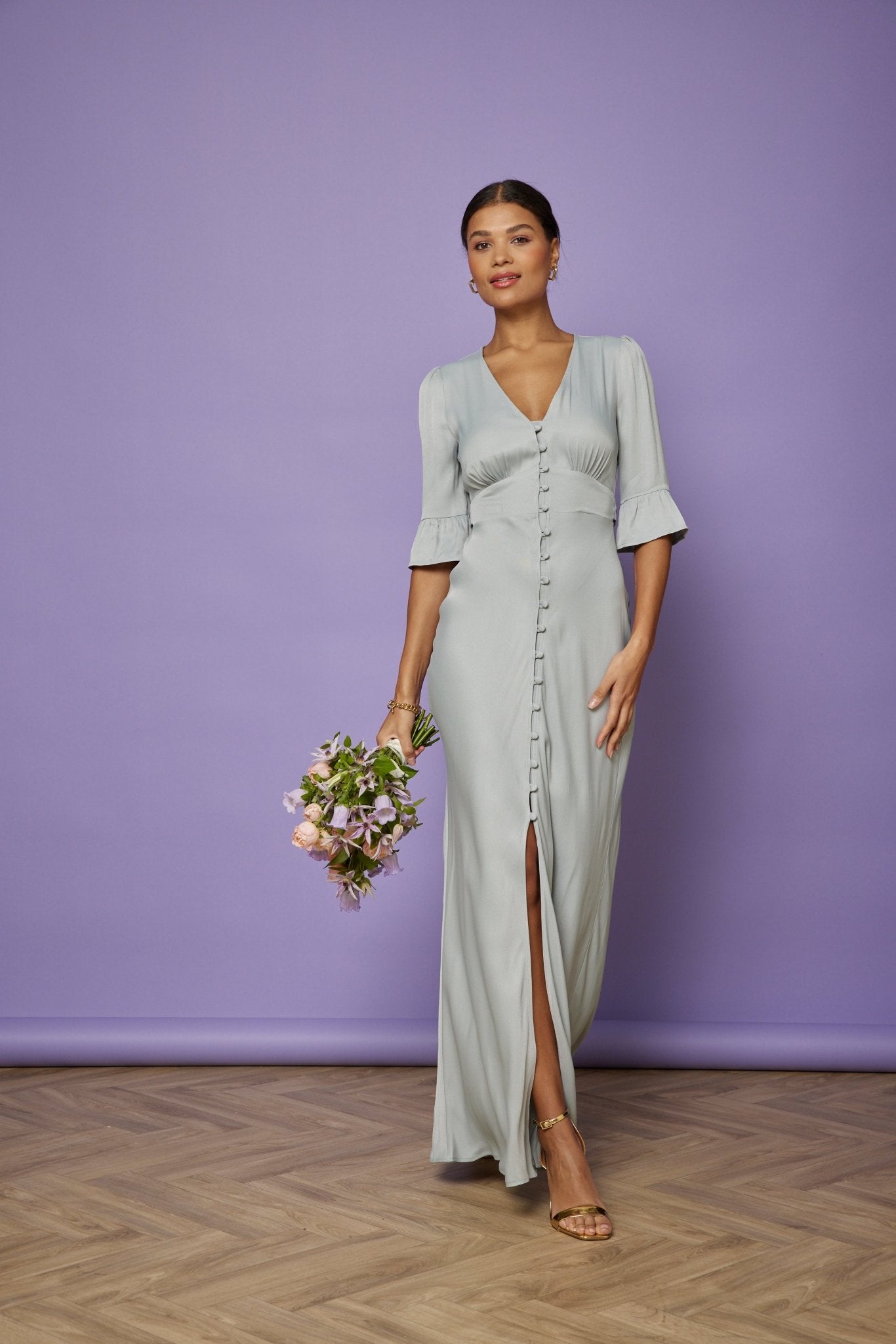 Daphne Satin V Neck Dress - Duck Egg NEW! - Maids to Measure