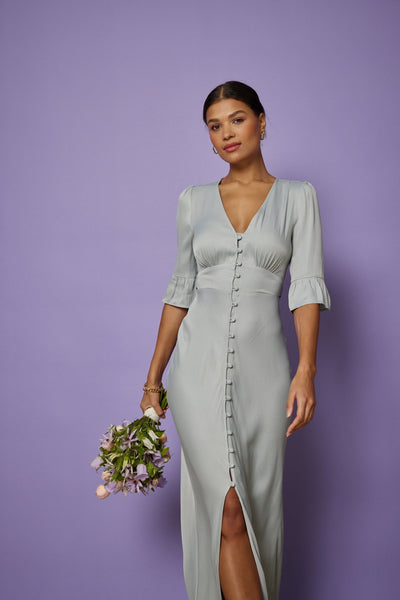 Daphne Satin V Neck Dress - Duck Egg NEW! - Maids to Measure