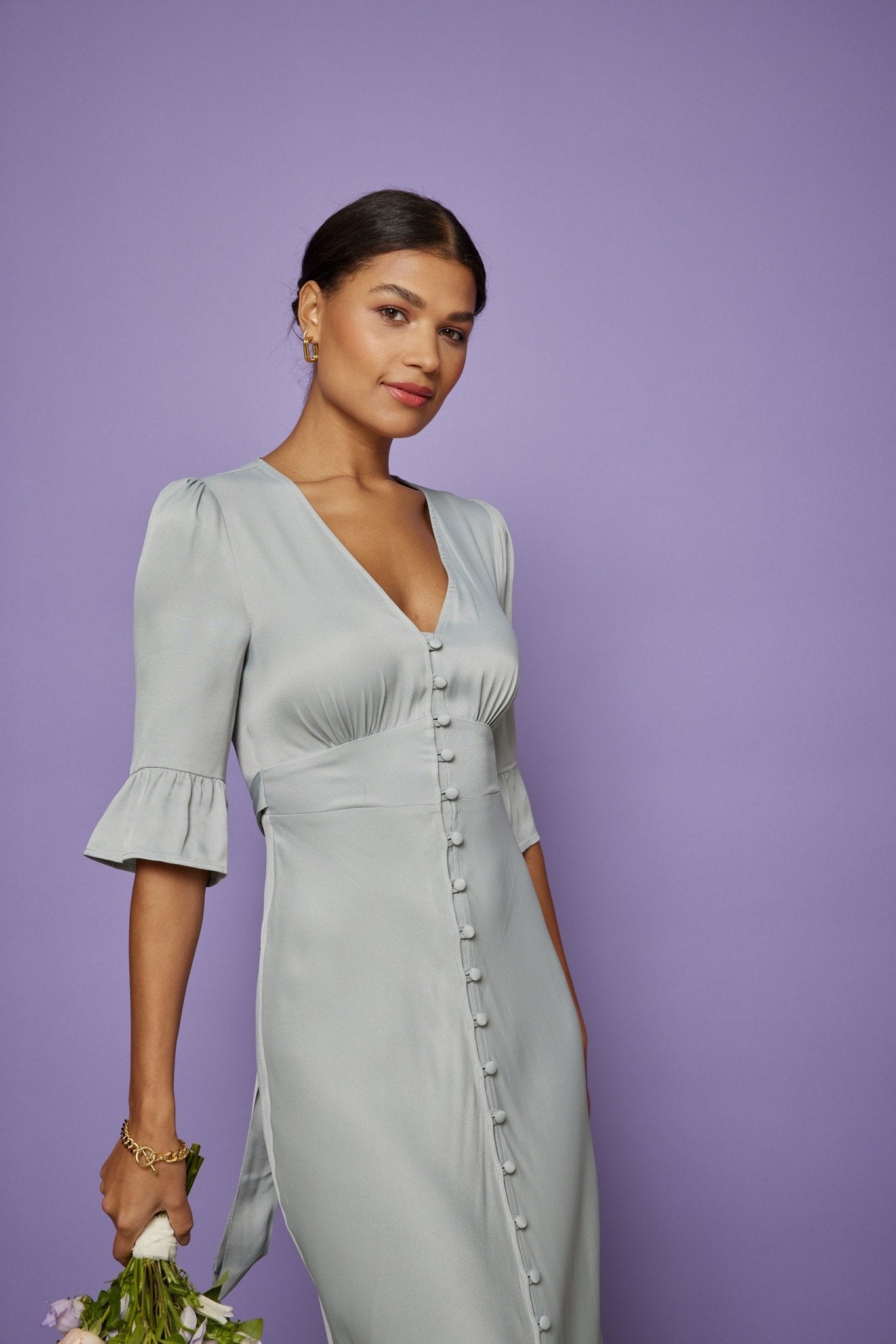 Daphne Satin V Neck Dress - Duck Egg NEW! - Maids to Measure