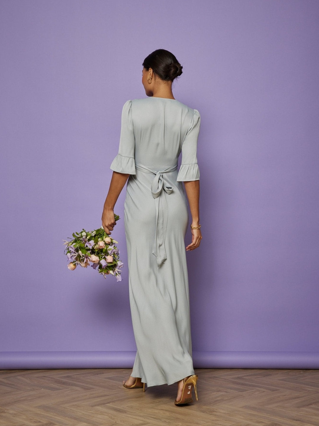 duck egg maxi dress Daphne Satin V Neck Dress