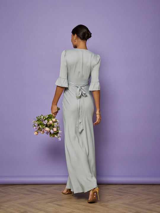 Daphne Satin V Neck Dress - Duck Egg NEW! - Maids to Measure