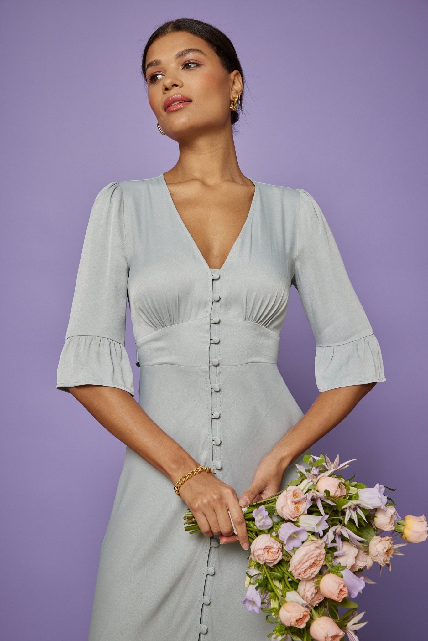 Daphne Satin V Neck Dress - Duck Egg NEW! - Maids to Measure