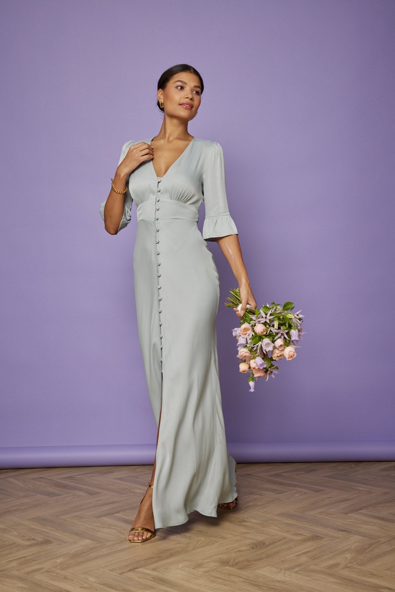 Daphne Satin V Neck Dress - Duck Egg NEW! - Maids to Measure