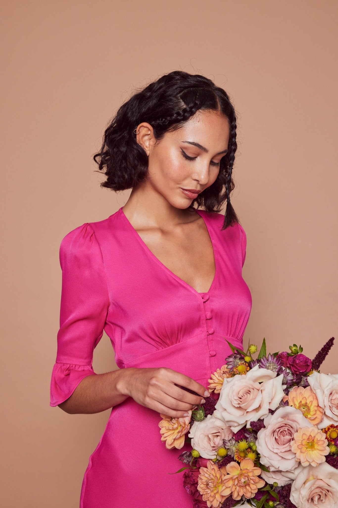 Daphne Satin V Neck Dress - Hot Pink, 6 / Hot Pink Daphne Satin V Neck Dress - Hot Pink, 6 / Hot Pink