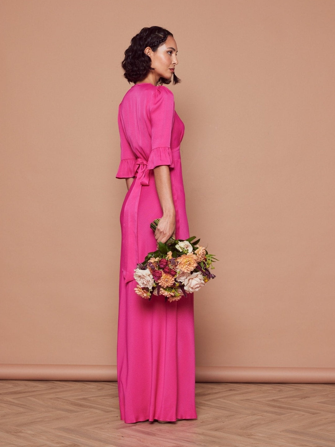 hot pink daphne dress Daphne Hot Pink V Neck Bridesmaid Dress