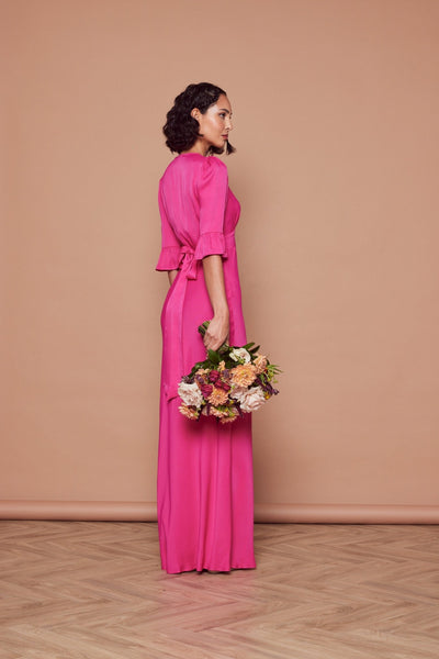 Daphne Satin V Neck Dress - Hot Pink - Maids to Measure