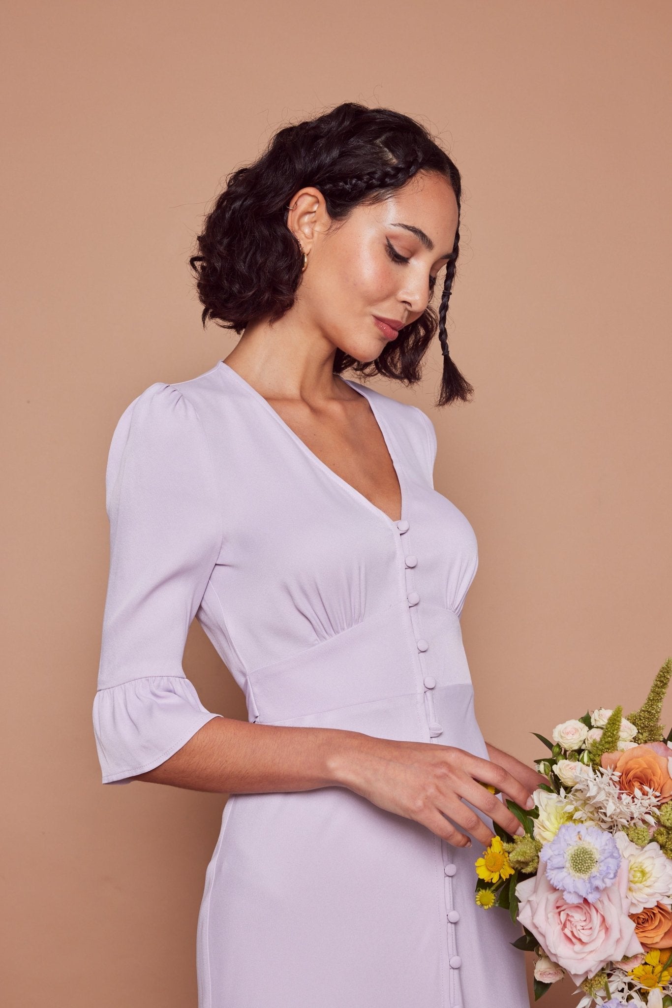 Daphne Satin V Neck Dress - Lilac - Maids to Measure