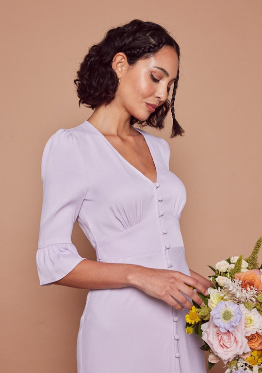 Daphne Satin V Neck Dress - Lilac - Maids to Measure