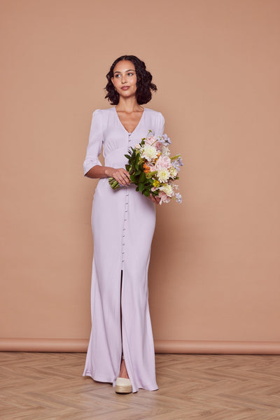 Daphne Satin V Neck Dress - Lilac - Maids to Measure
