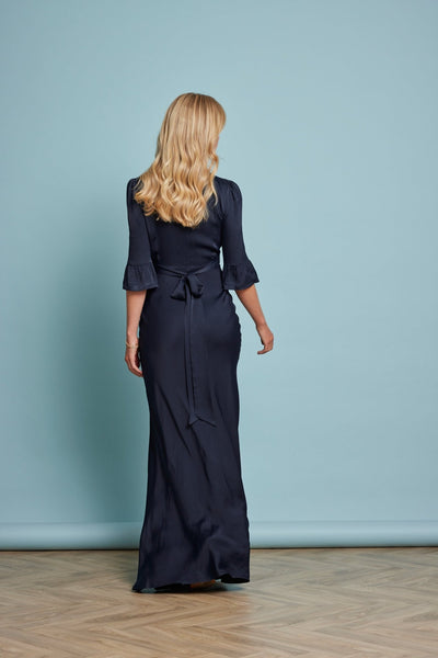 Daphne Satin V Neck Dress - Navy Blue NEW! - Maids to Measure