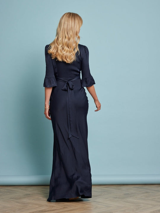 Daphne Satin V Neck Dress - Navy Blue NEW! - Maids to Measure