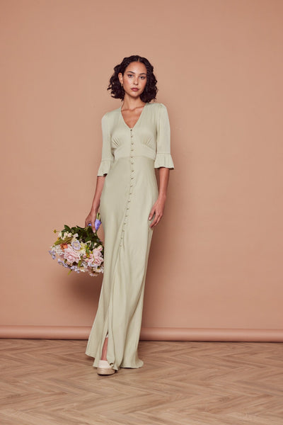 Daphne Satin V Neck Dress - Sage Green - Maids to Measure