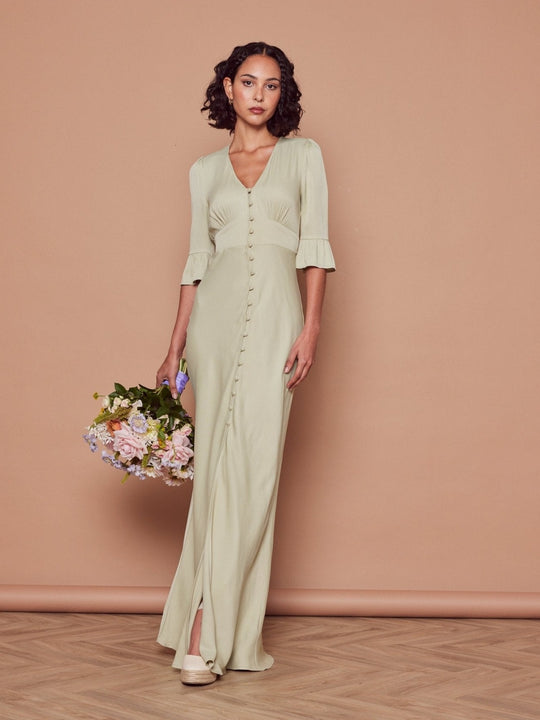 Daphne Satin V Neck Dress - Sage Green - 14 / Sage Green