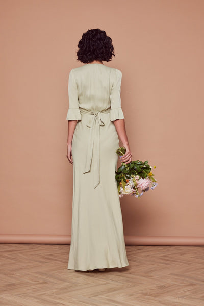 Daphne Satin V Neck Dress - Sage Green - Maids to Measure