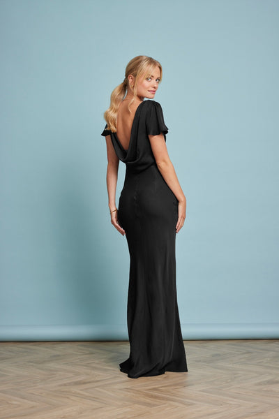 Eadie Satin Cowl Back Dress - Black - Maids to Measure