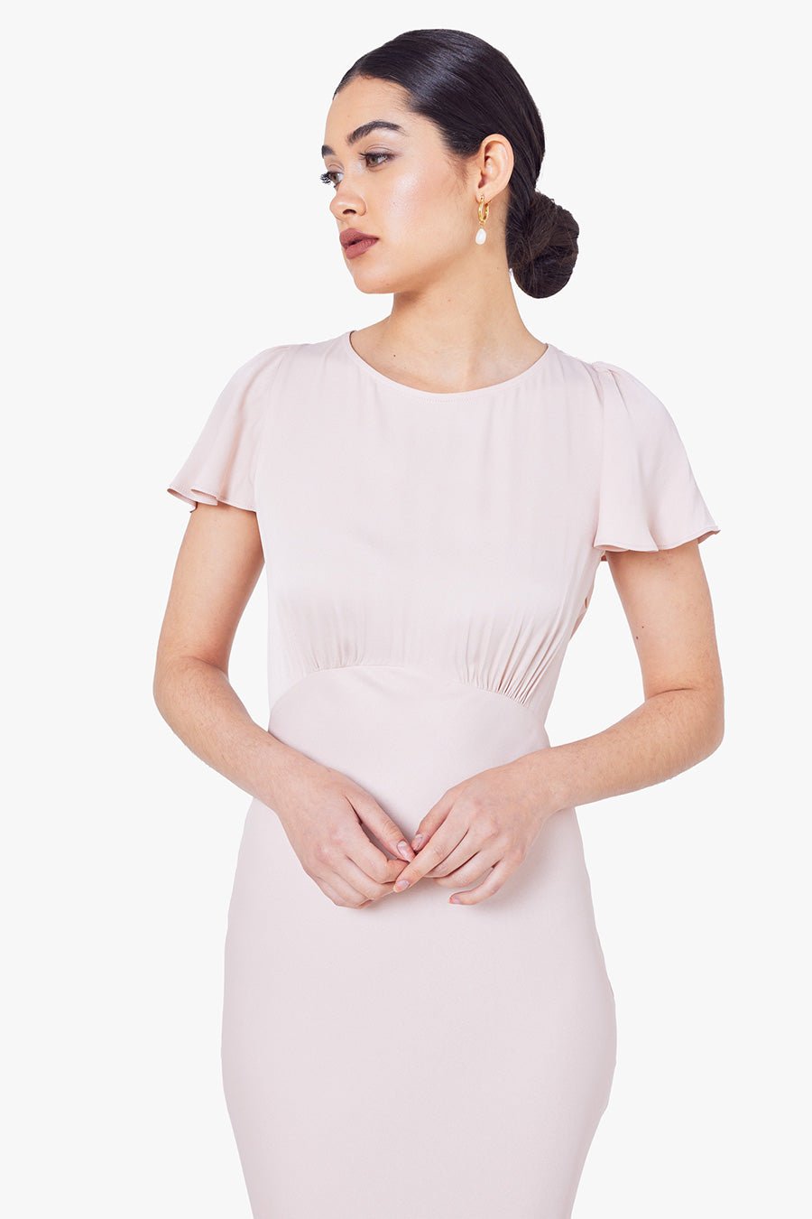 Eadie Satin Cowl Back Dress - Blush Pink - Maids to Measure