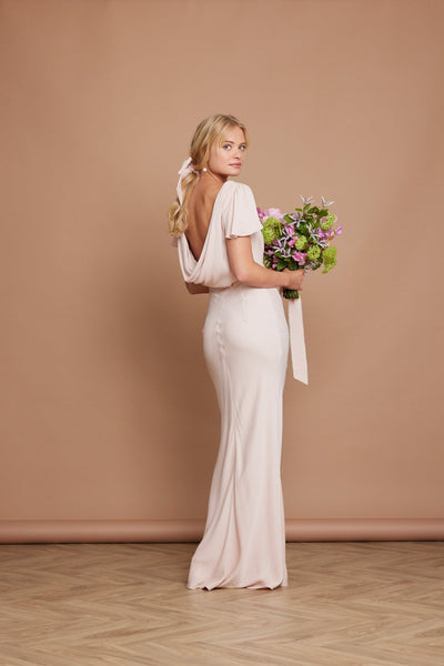 Eadie Satin Cowl Back Dress - Blush Pink - Maids to Measure