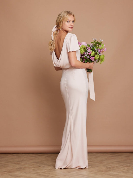 Eadie Satin Cowl Back Dress - Blush Pink - 16 / Blush Pink