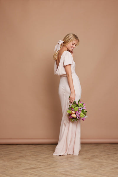 Eadie Satin Cowl Back Dress - Blush Pink - Maids to Measure