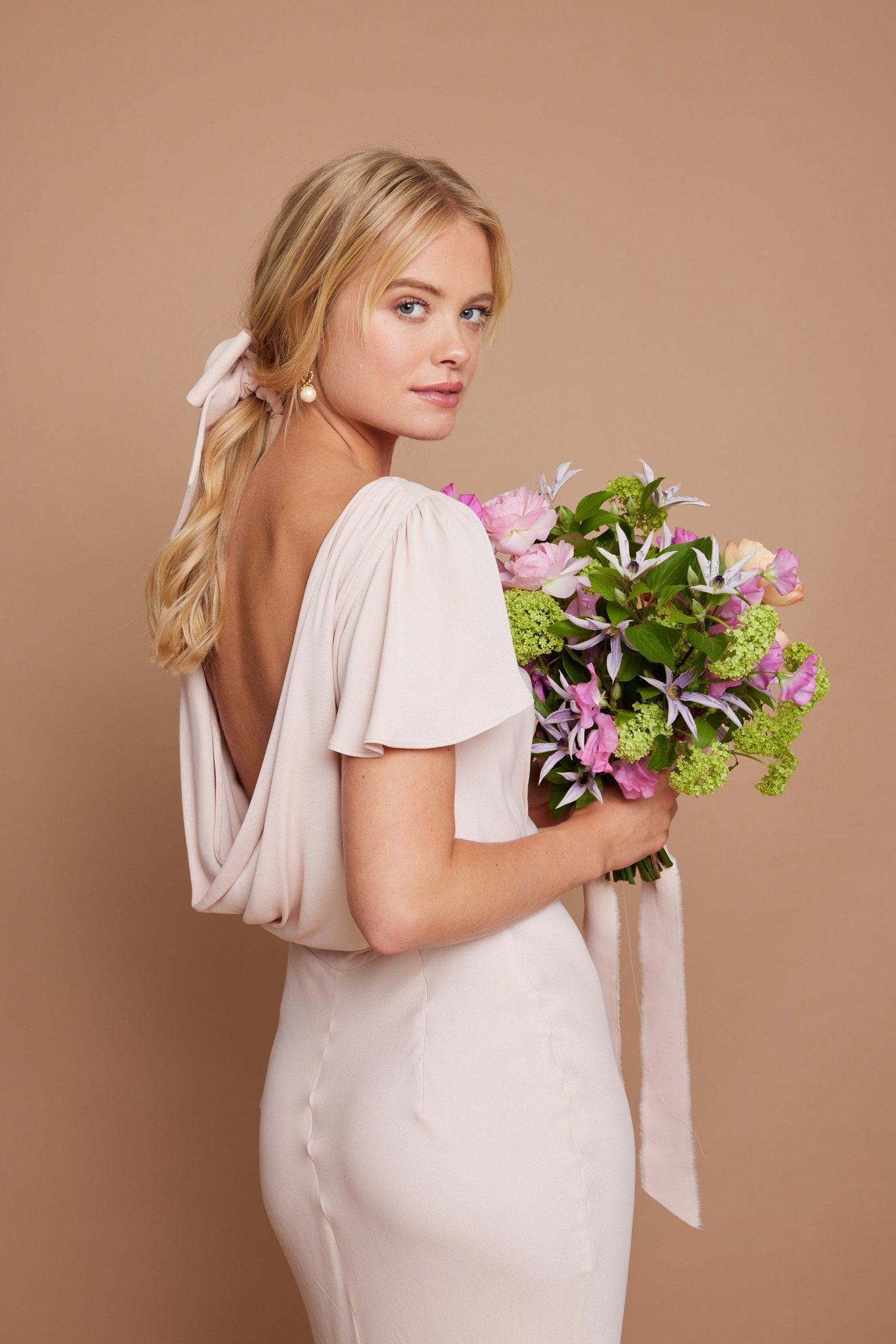 Eadie Satin Cowl Back Dress - Blush Pink - Maids to Measure