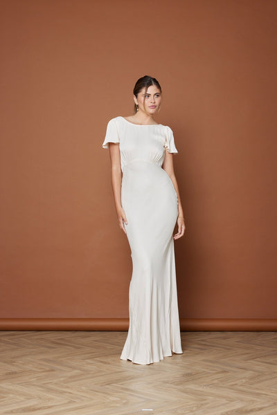 Eadie Satin Cowl Back Dress - Champagne Ivory - Maids to Measure