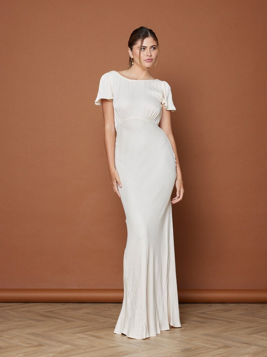Eadie Satin Cowl Back Bridesmaid Dress - Champagne Ivory - 8 / Champagne Ivory