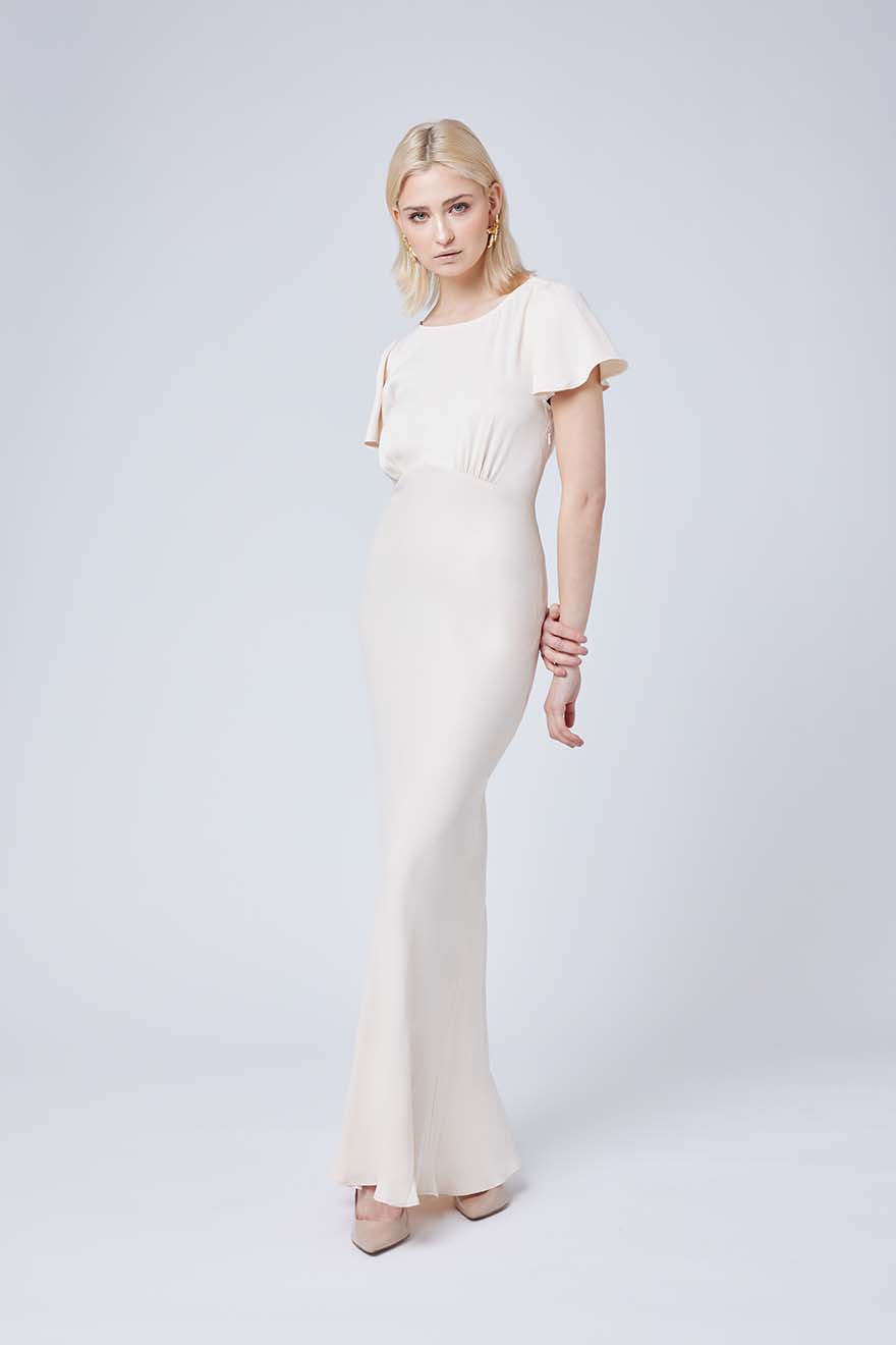 Eadie Satin Cowl Back Dress - Champagne Ivory - Maids to Measure