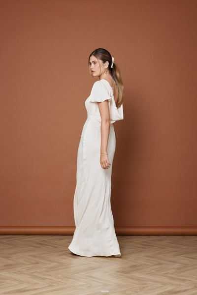 Eadie Satin Cowl Back Dress - Champagne Ivory - Maids to Measure