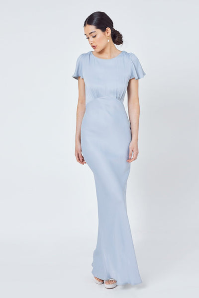 Eadie Satin Cowl Back Dress - Duck Egg Blue - Maids to Measure