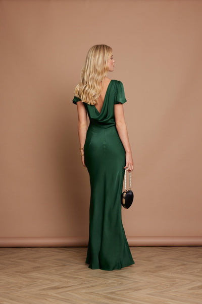 Eadie Satin Cowl Back Dress - Forest Green - Maids to Measure