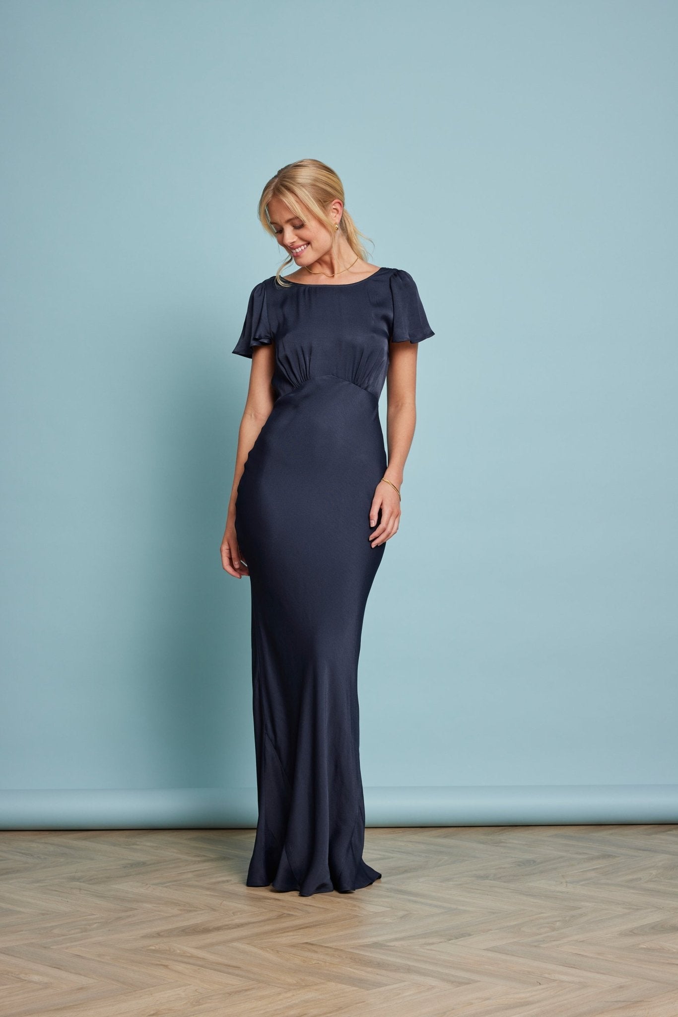 Eadie Satin Cowl Back Dress - Navy Blue, 14 / Navy Blue Eadie Satin Cowl Back Dress - Navy Blue, 14 / Navy Blue