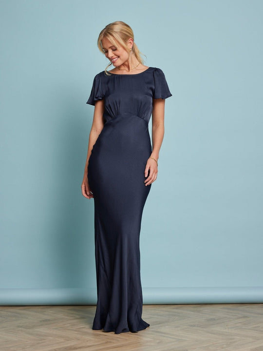 Eadie Satin Cowl Back Dress - Navy Blue NEW! - Maids to Measure
