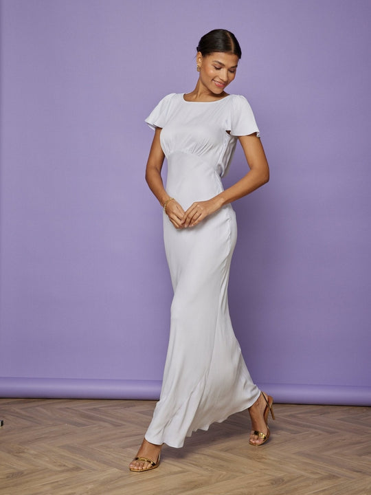 Eadie Satin Cowl Back Dress - Pale Blue - Maids to Measure