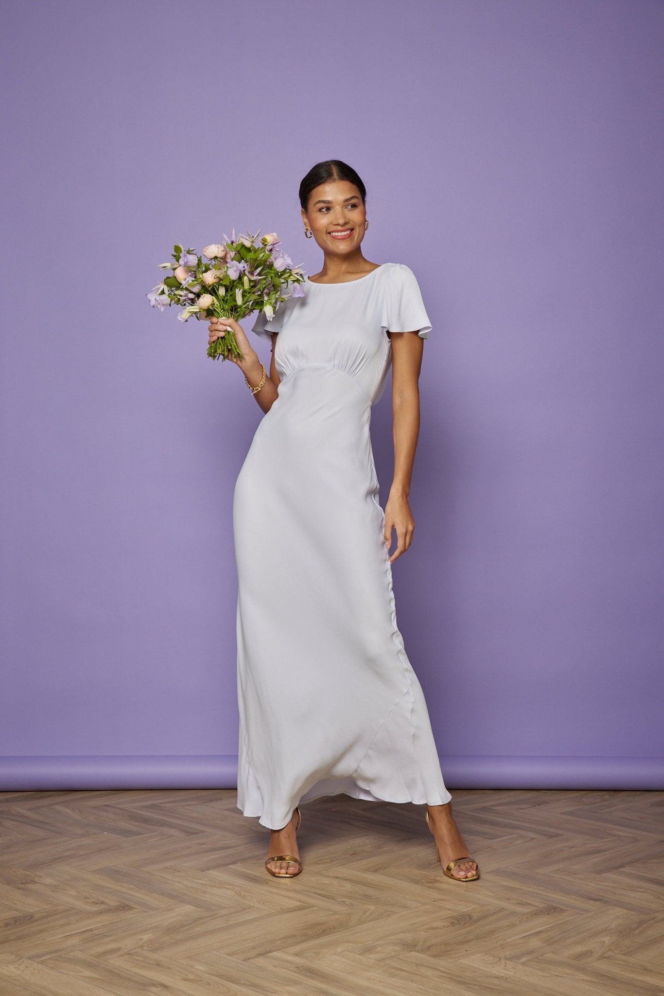 Eadie Satin Cowl Back Dress - Pale Blue - Maids to Measure