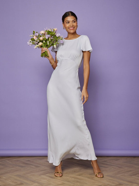 Eadie Satin Cowl Back Dress - Pale Blue - 18 / Pale Blue