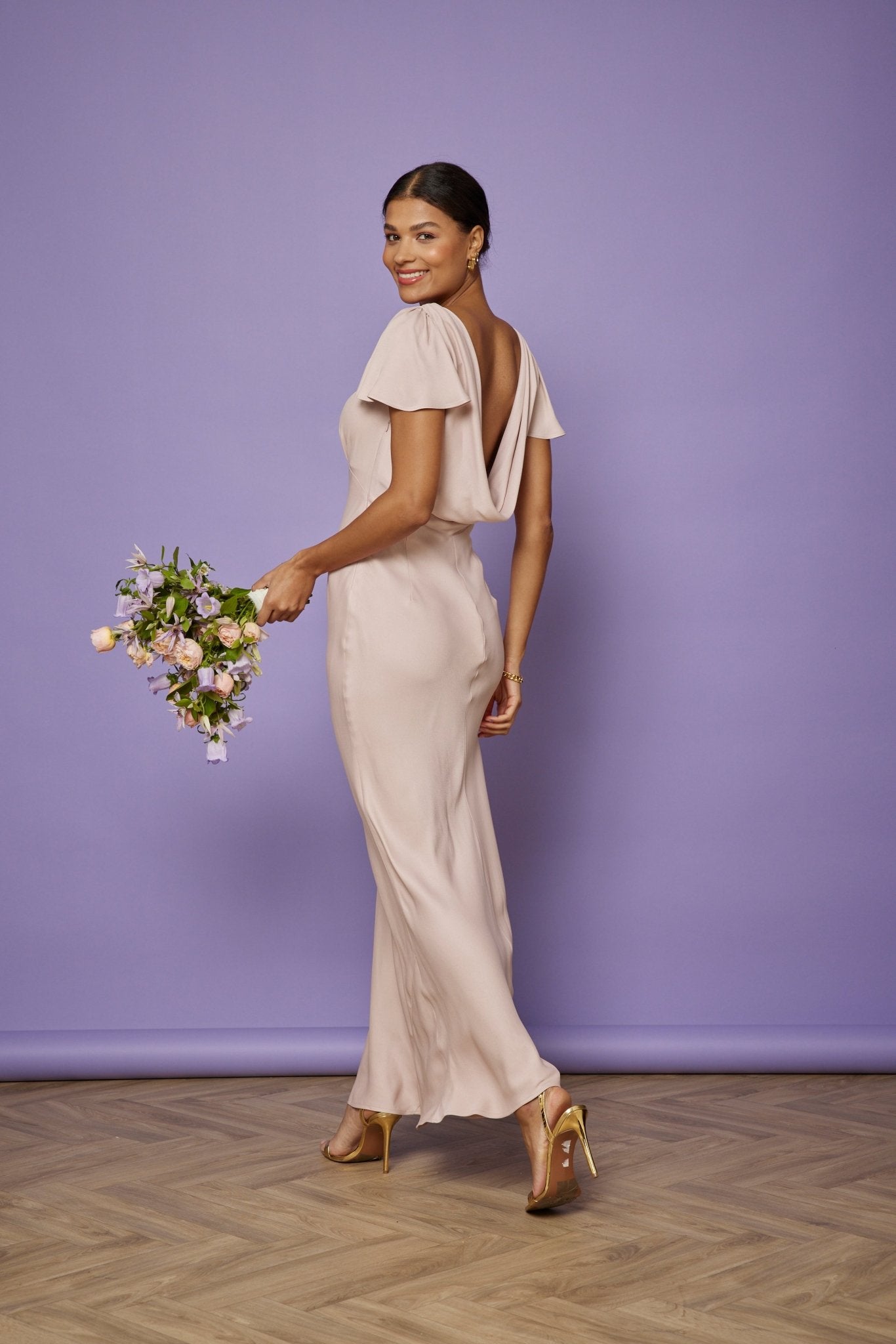 Eadie Satin Cowl Back Dress - Pale Pink - Maids to Measure