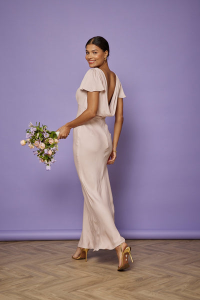 Eadie Satin Cowl Back Dress - Pale Pink - Maids to Measure