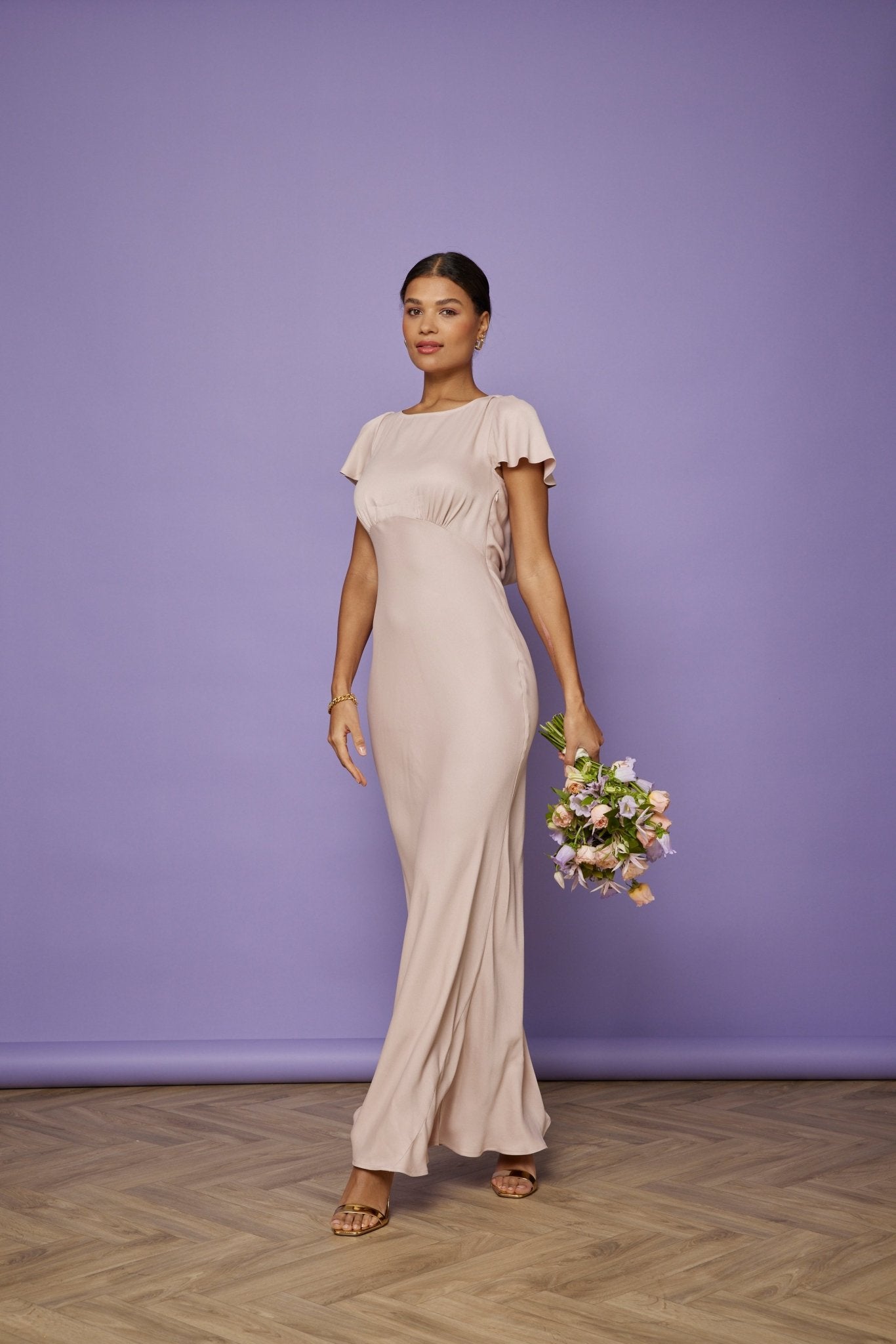 Eadie Satin Cowl Back Dress - Pale Pink - Maids to Measure