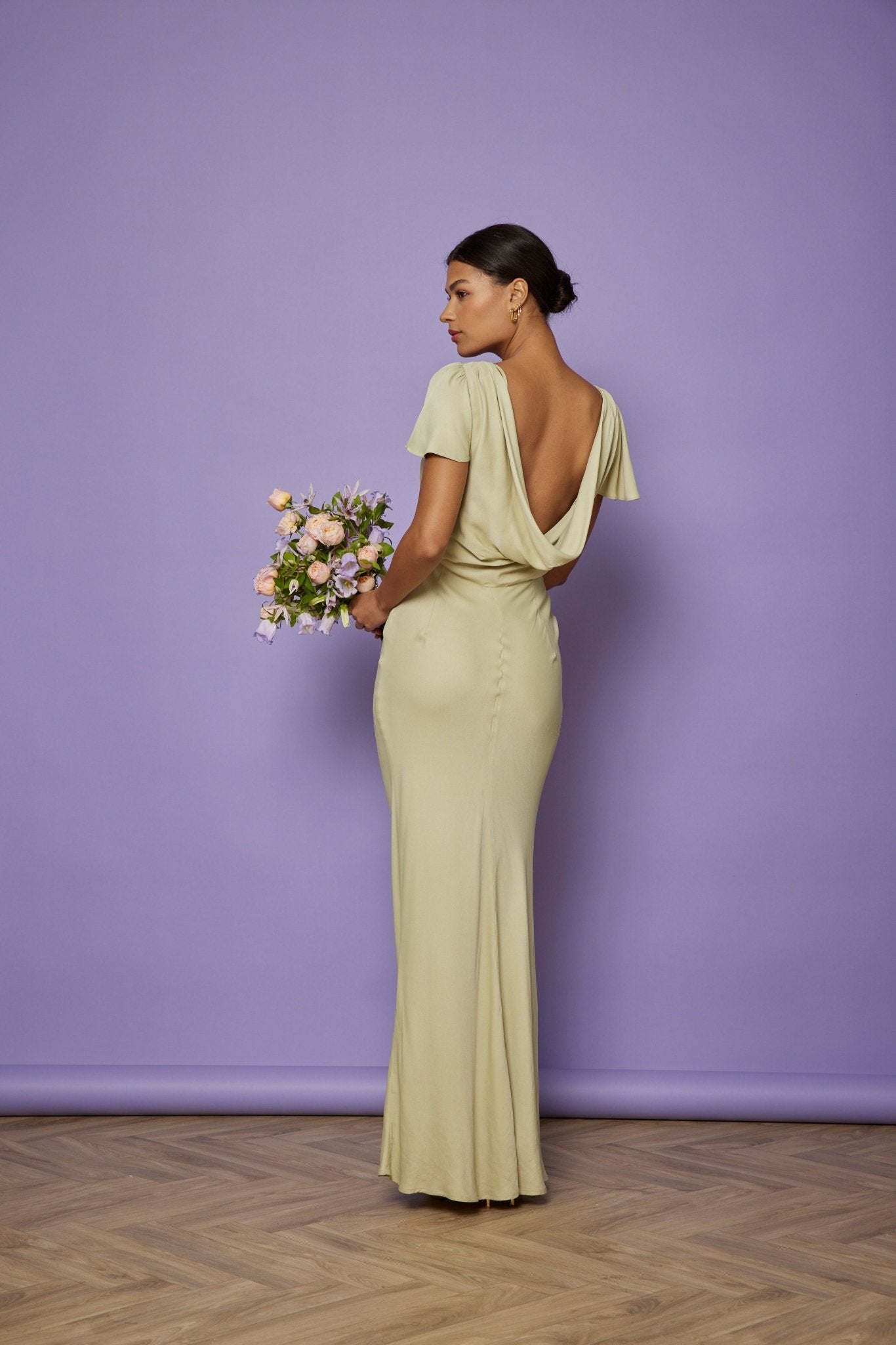 Eadie Satin Cowl Back Dress - Sage Green - Maids to Measure