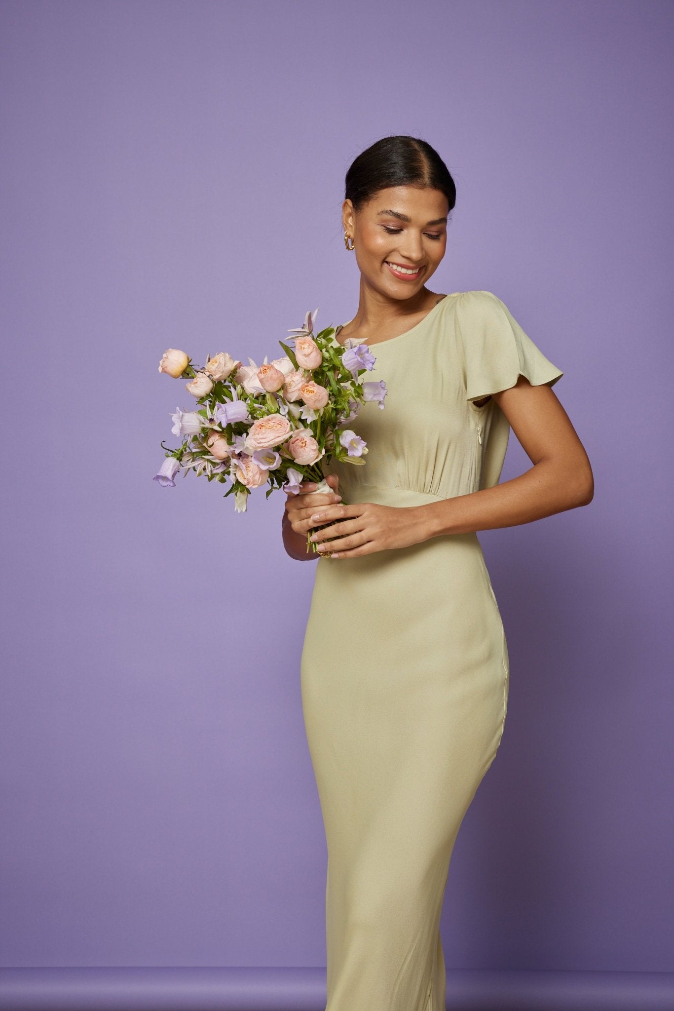 Eadie Satin Cowl Back Dress - Sage Green - Maids to Measure