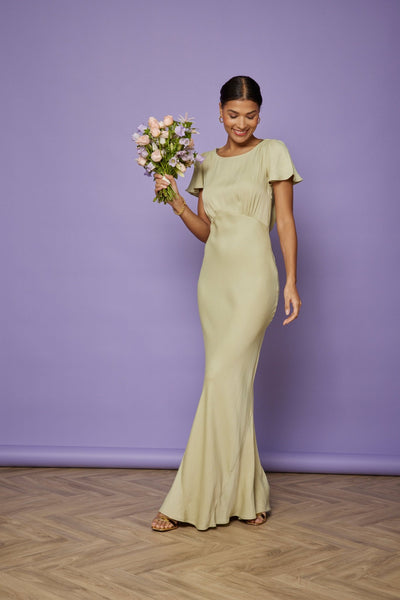 Eadie Satin Cowl Back Dress - Sage Green - Maids to Measure