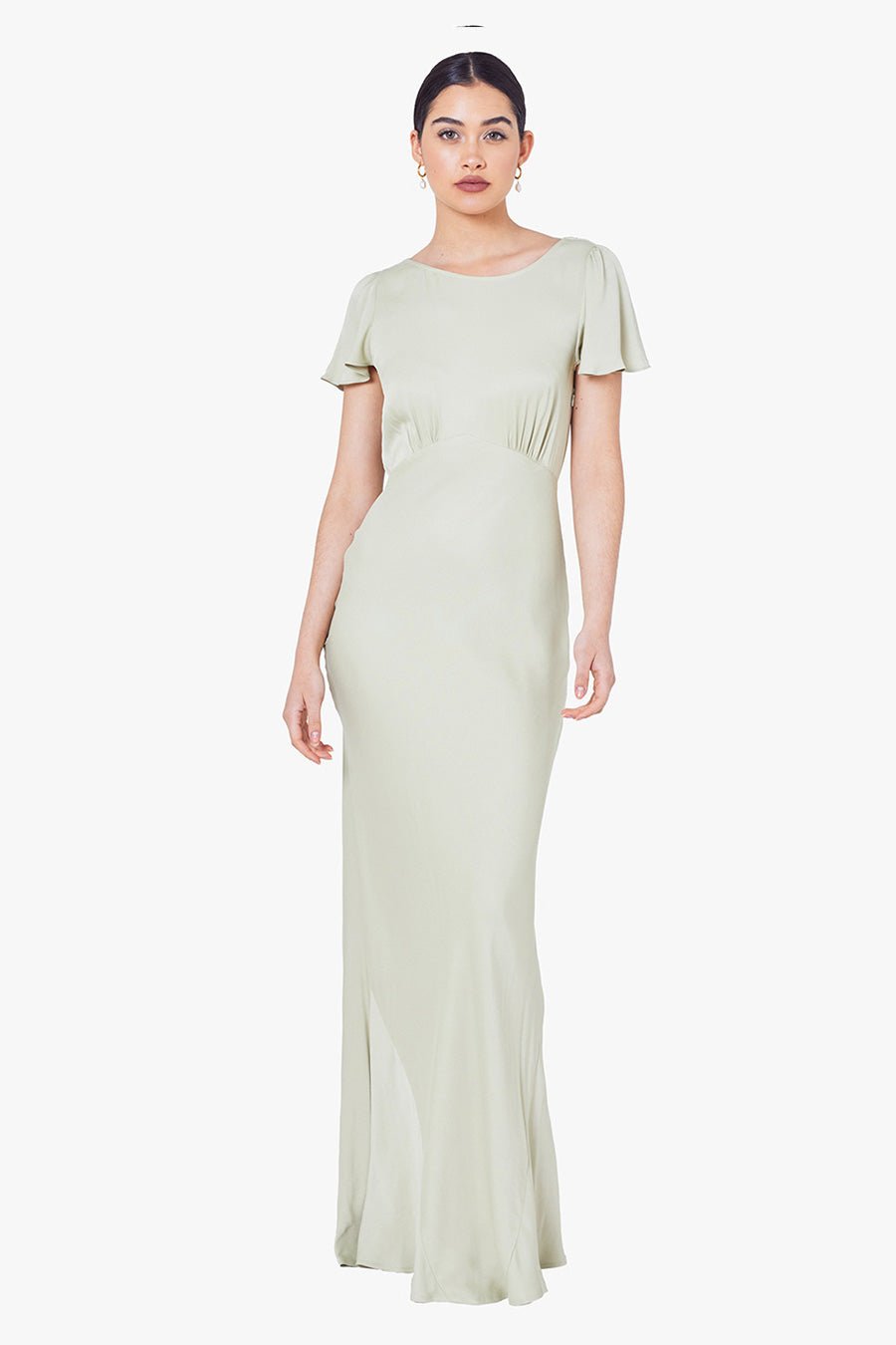 Eadie Satin Cowl Back Dress - Sage Green - Maids to Measure