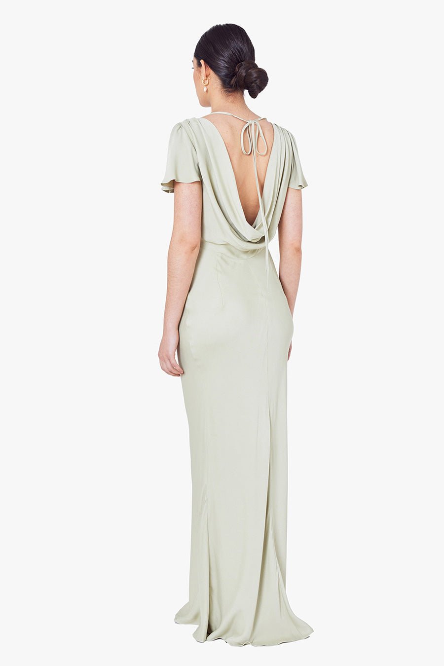 Eadie Satin Cowl Back Dress - Sage Green - Maids to Measure