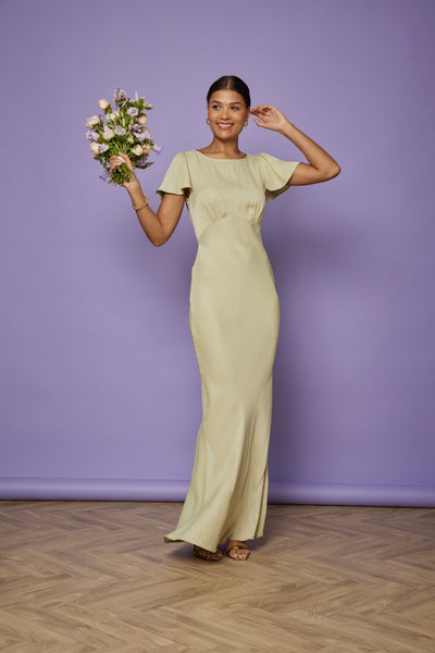 Eadie Satin Cowl Back Dress - Sage Green - Maids to Measure